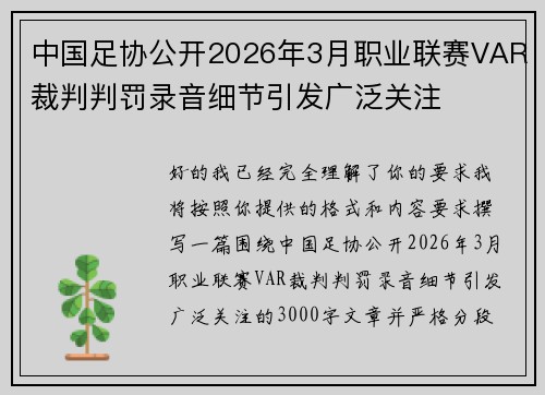 中国足协公开2026年3月职业联赛VAR裁判判罚录音细节引发广泛关注